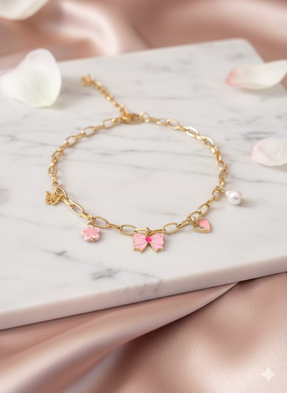 Pink Bow Charm Necklace