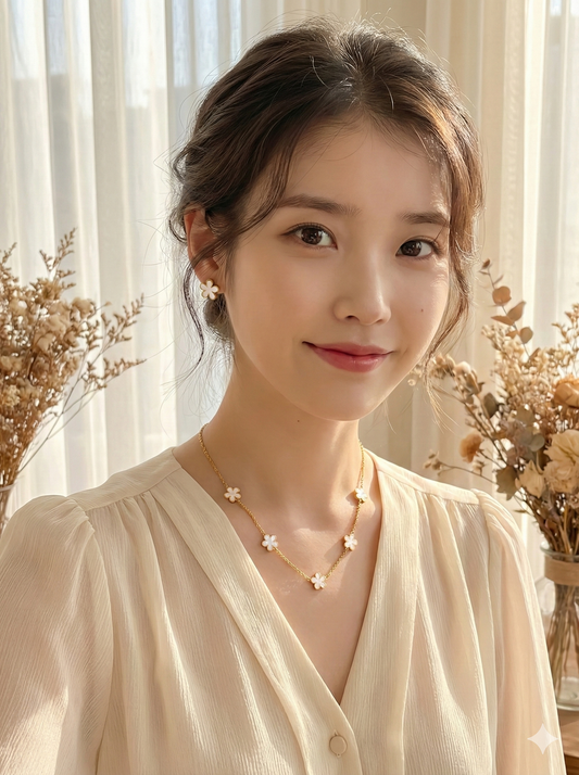 Five-Petal Floral Jewelry Necklace & Earrings Set