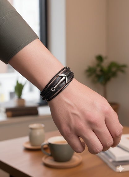 Shadow Anchor Leather Men’s Wristbands