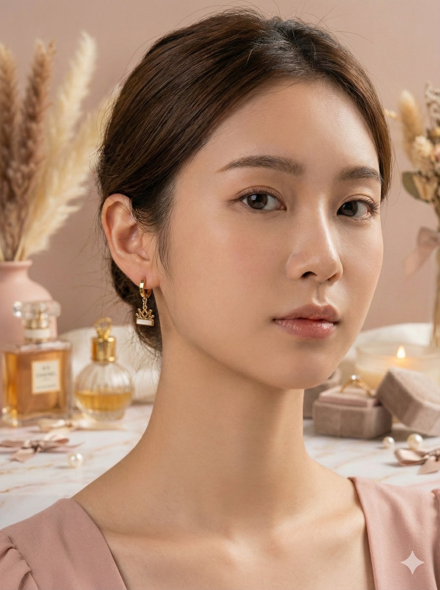 White & Gold Royal Crown Drops Earrings