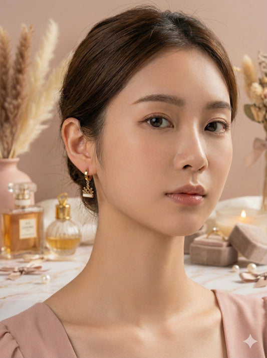 White & Gold Royal Crown Drops Earrings