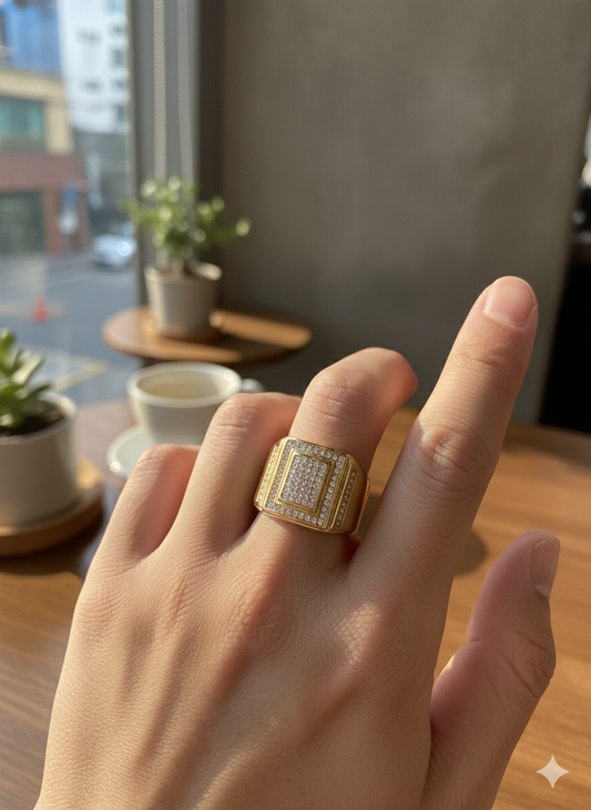 Square Cluster Signet Rings