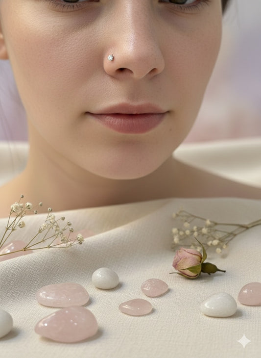 Dainty Dewdrop Nose Stud (L-bend-Titanium-silver - Stone 2.5mm)