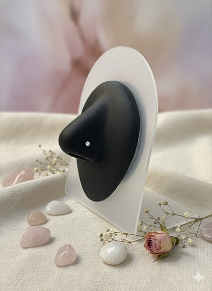 Dainty Dewdrop Nose Stud (L-bend-Titanium-silver - Stone 2.5mm)