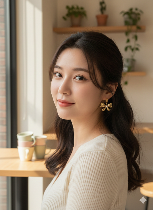 Golden Bow Pearl Drop Earrings