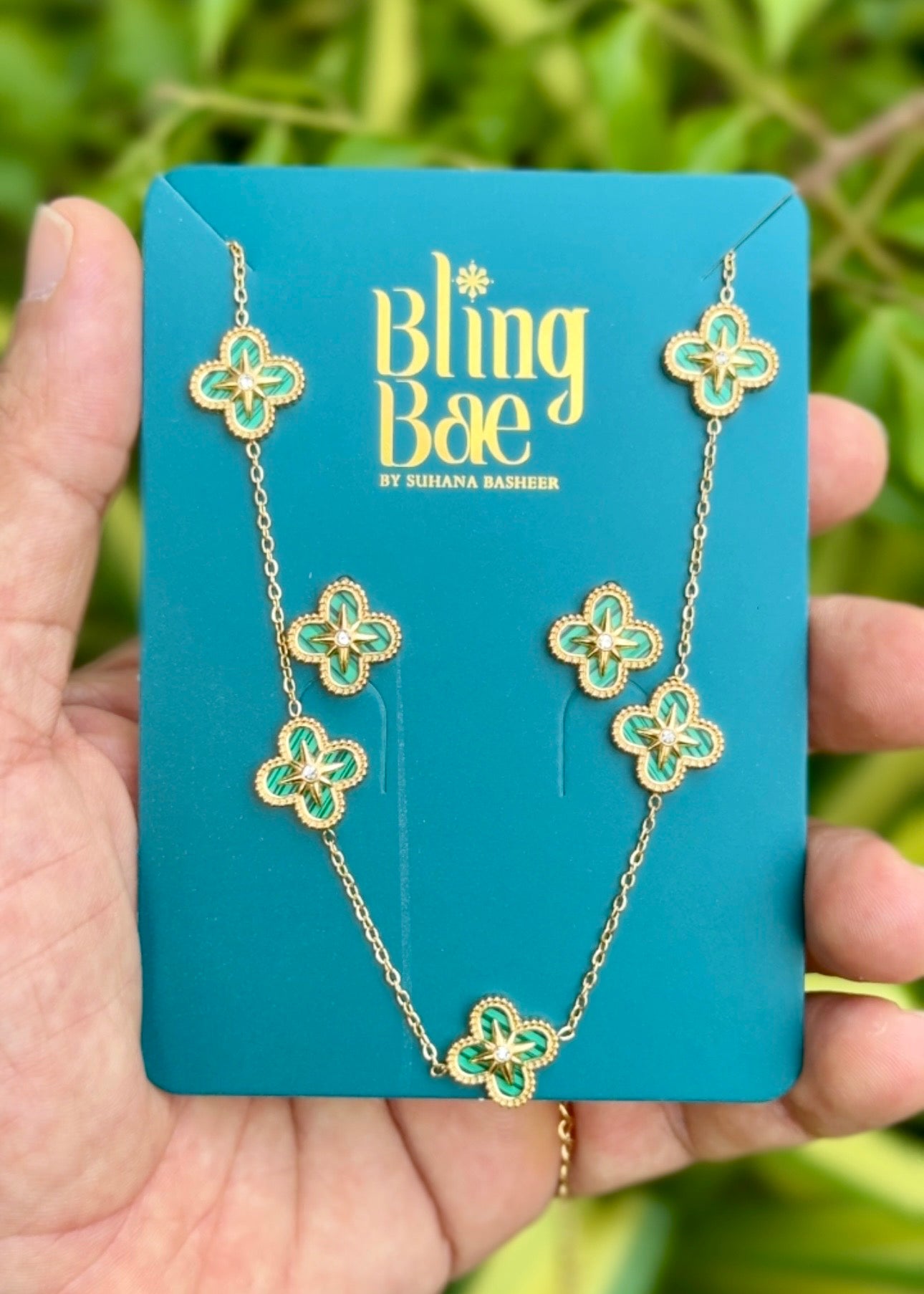 Emerald Clover Luxe Necklace & Earrings Set 💚✨
