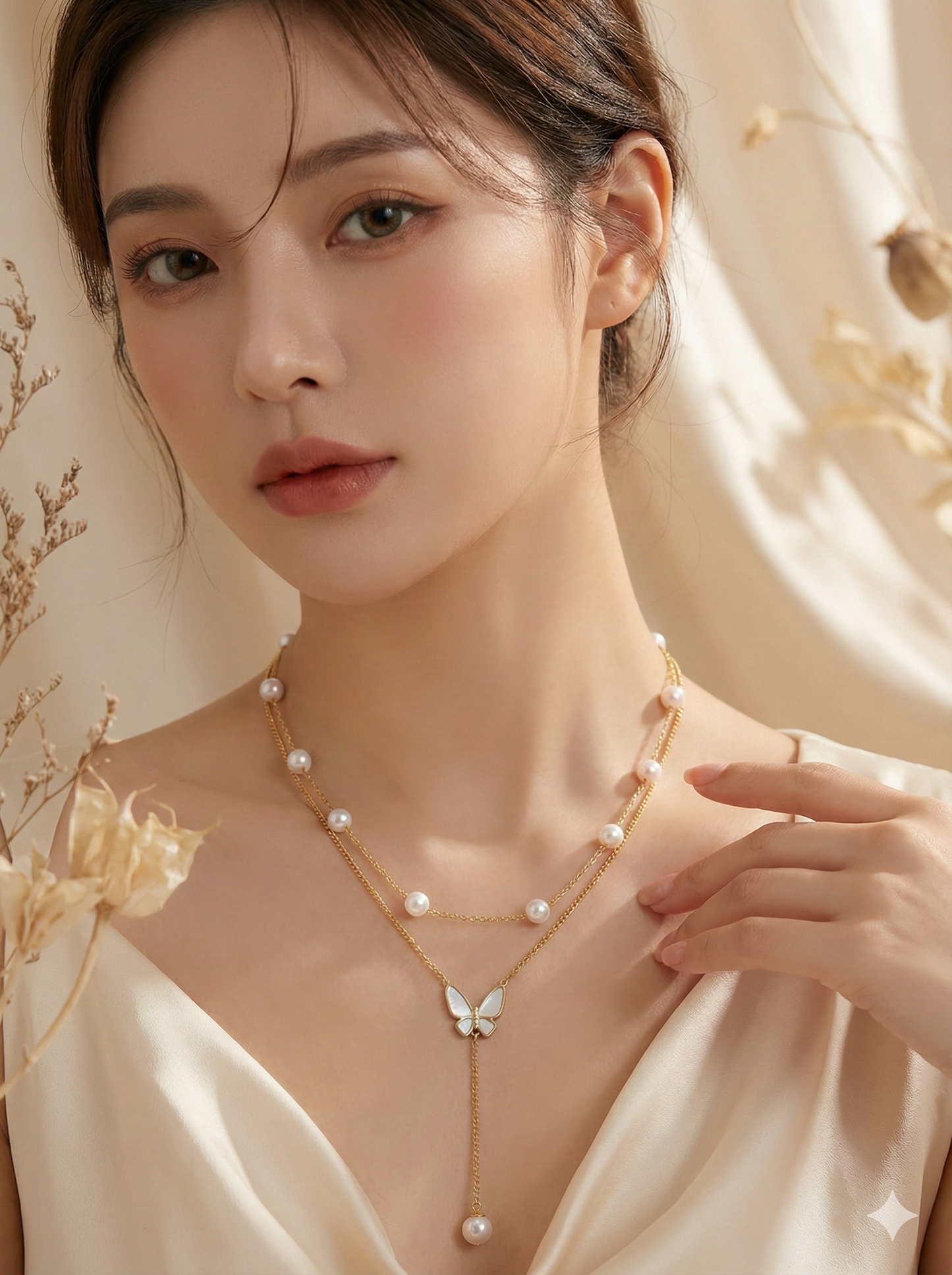 Butterfly Pearl Cascade Necklace