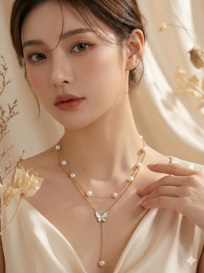 Butterfly Pearl Cascade Necklace