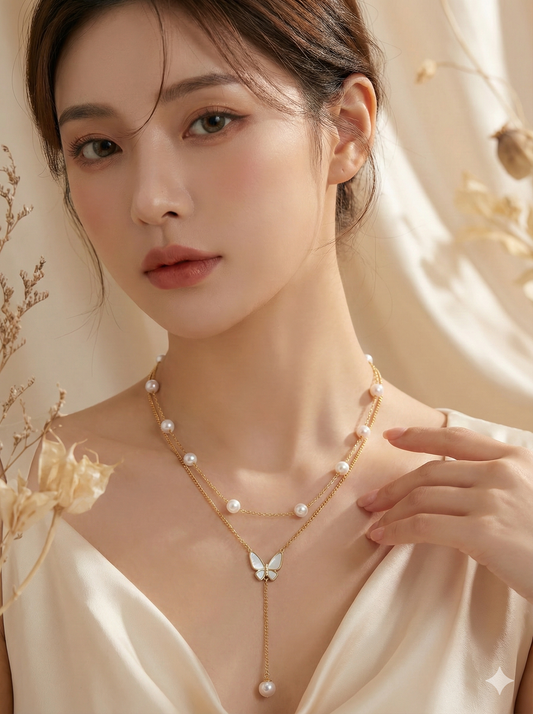 Butterfly Pearl Cascade Necklace