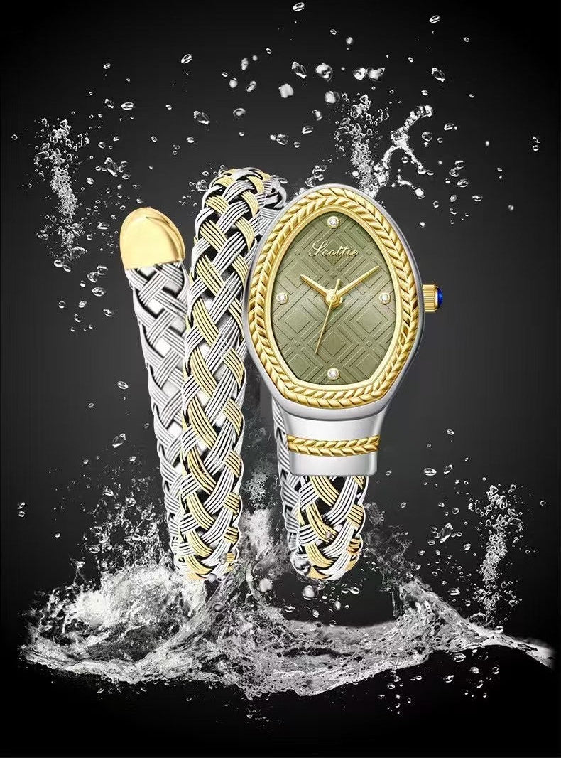 Scottie Two-Tone Braided Luxury Snake Bracelet Watch ✨ Silver & Gold