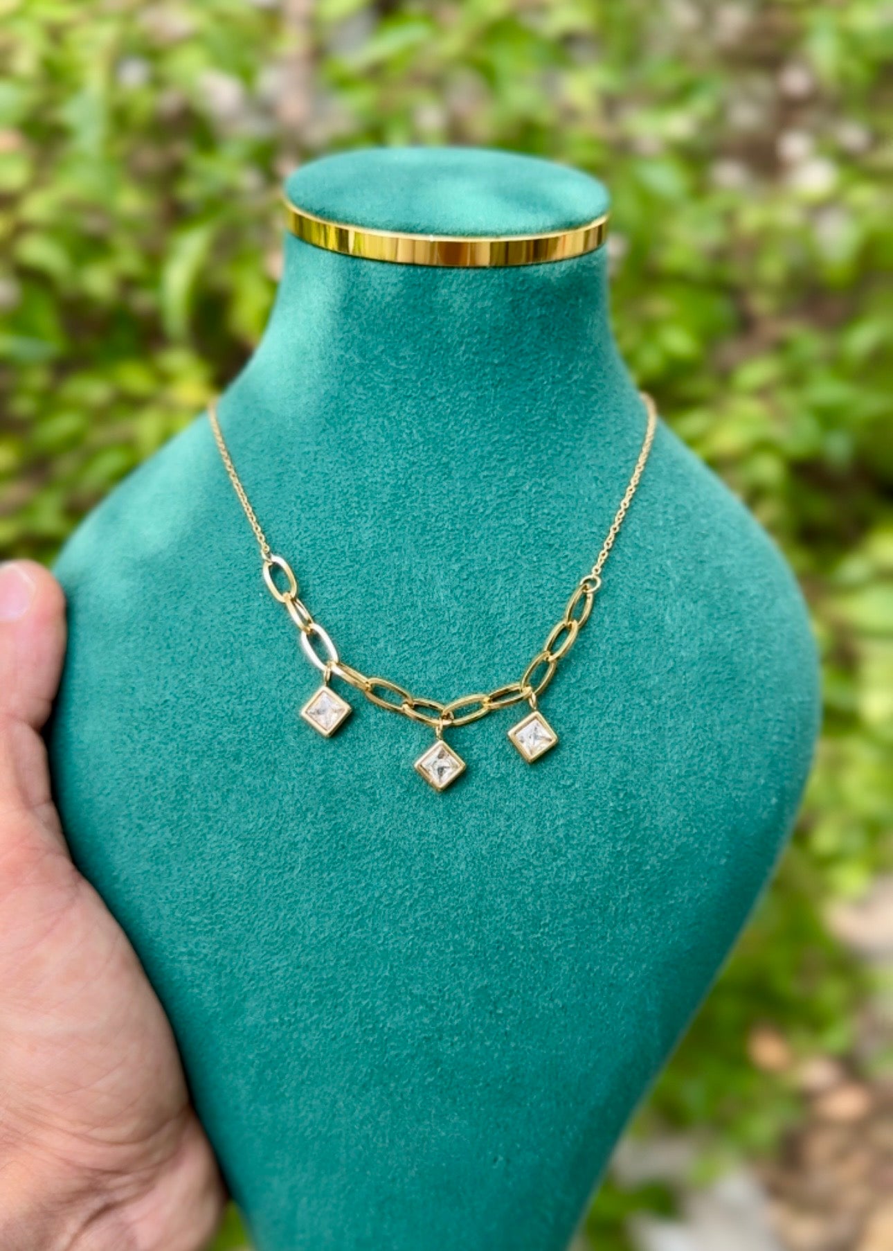 Crystal Square Charm Necklace ✨🤍