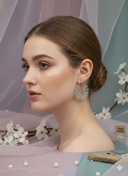 Silver Web Crescent Earrings