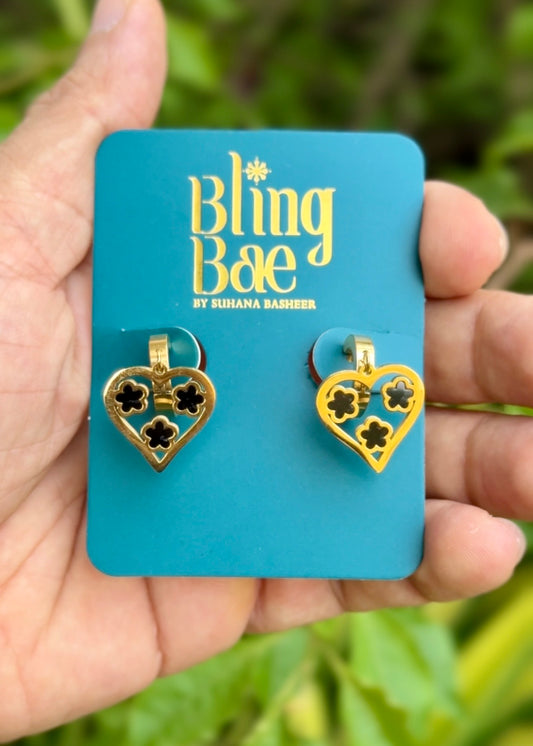 Midnight Clover Heart Drops Earrings 🖤✨