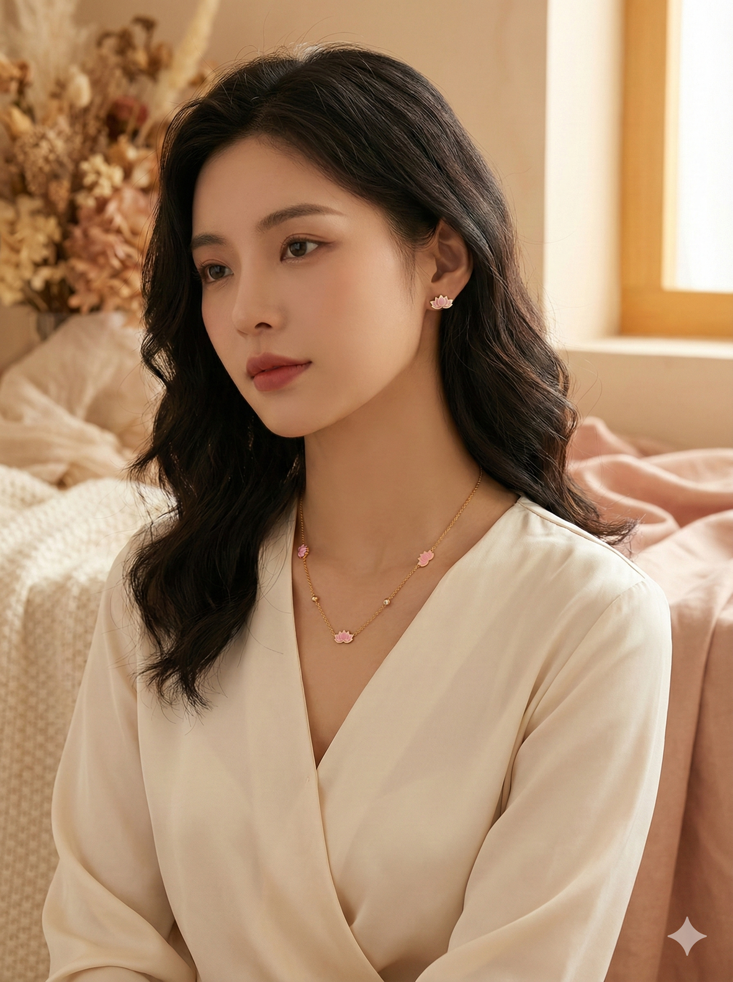 Blushing Lotus Necklace & Earrings Set