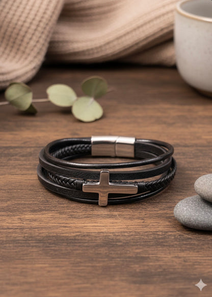 CrossForge Noir Leather Men’s Wristbands