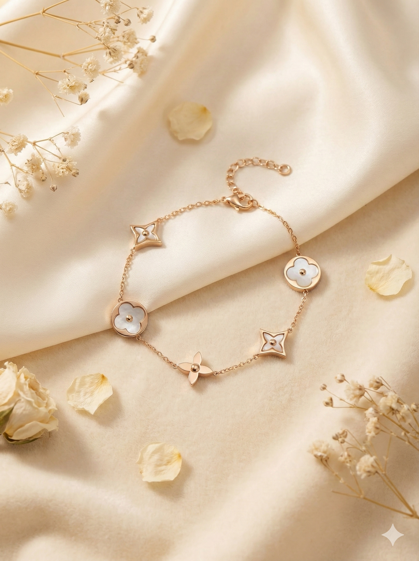 Petal & Pearl Wristlet Rose Gold Bracelets