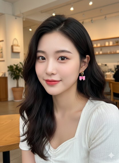 Pink Bow Charm Hoops