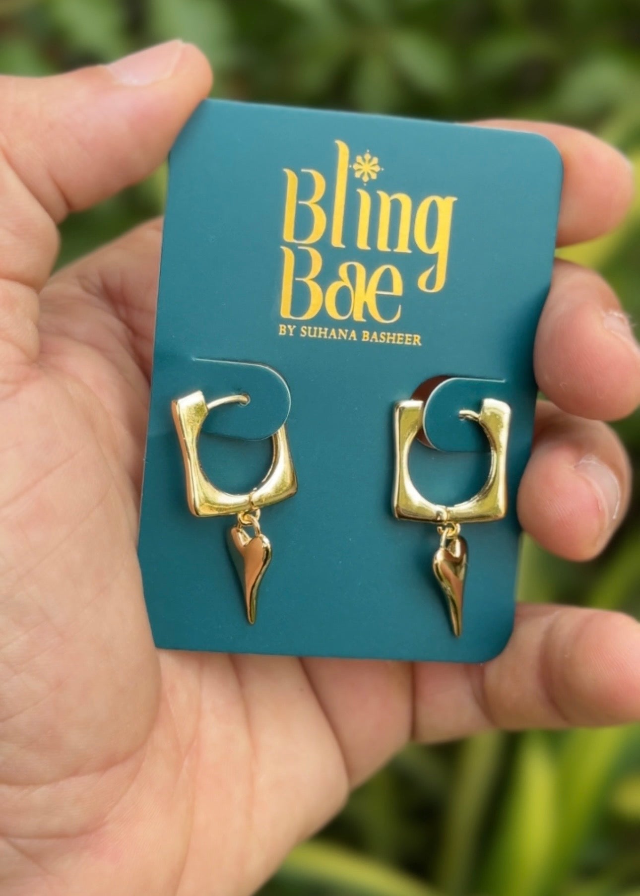 Golden Edge Heart Drop Hoops Earrings