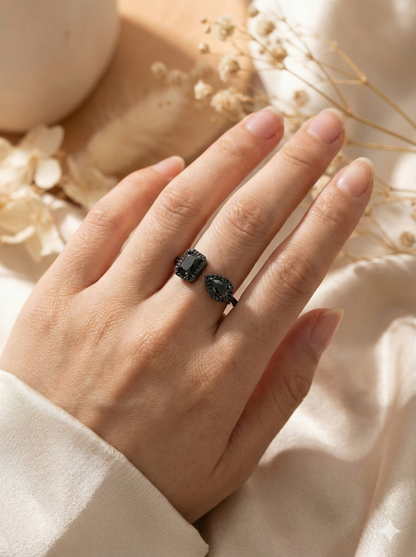 Noir Dual Halo Rings (Adjustable)