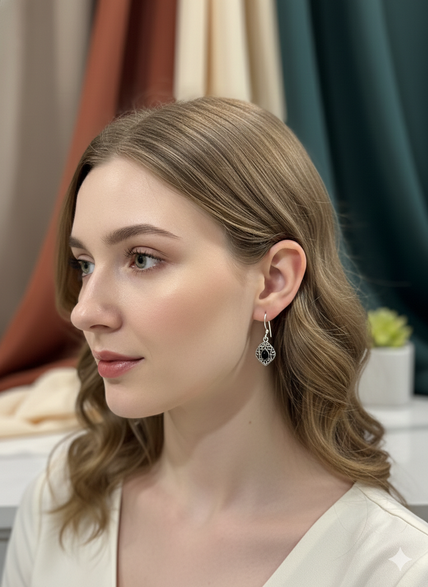 Midnight Teardrop Filigree Earrings
