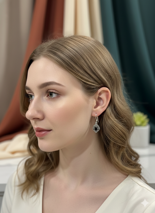Midnight Teardrop Filigree Earrings