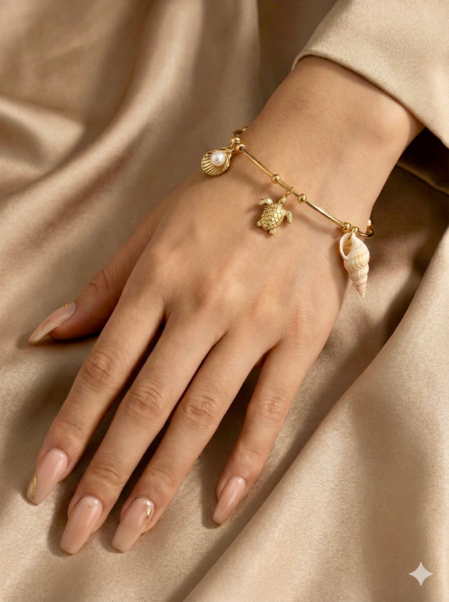 Sea Turtle Charm Cuff Bangle