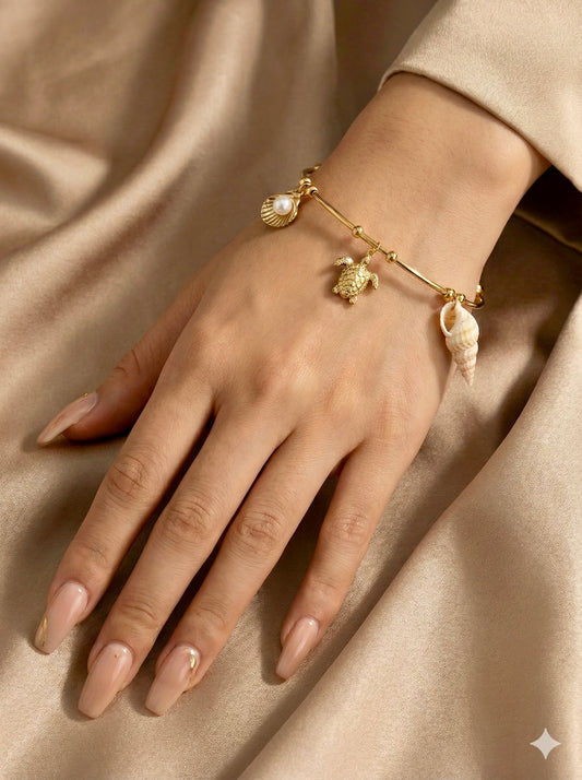 Sea Turtle Charm Cuff Bangle