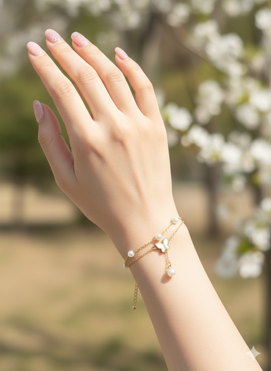 Butterfly Pearl Charm Anklet/Bracelet (Single Piece)