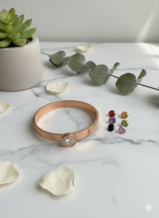 Interchangeable Stone Cuff Bangle 💎 (Rose Gold Color - Size - 2.6)