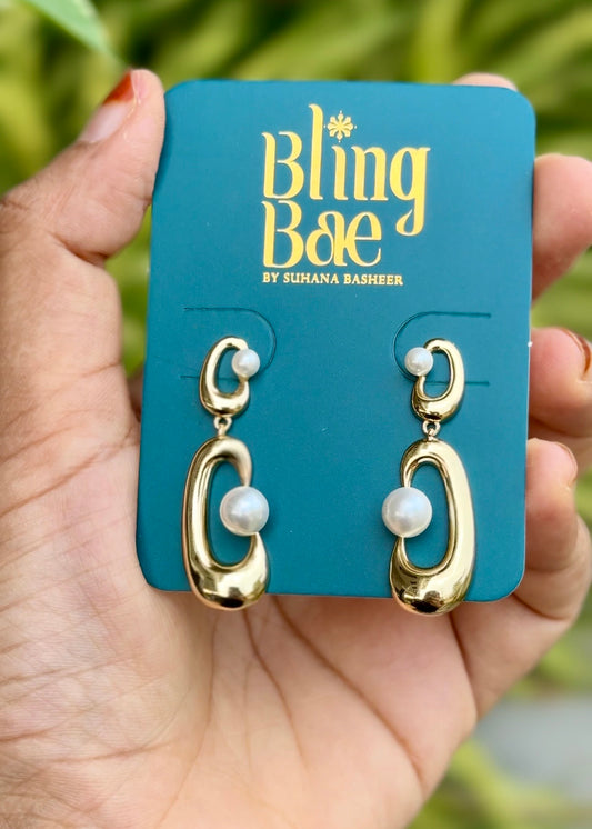Modern Pearl Loop Drop Earrings