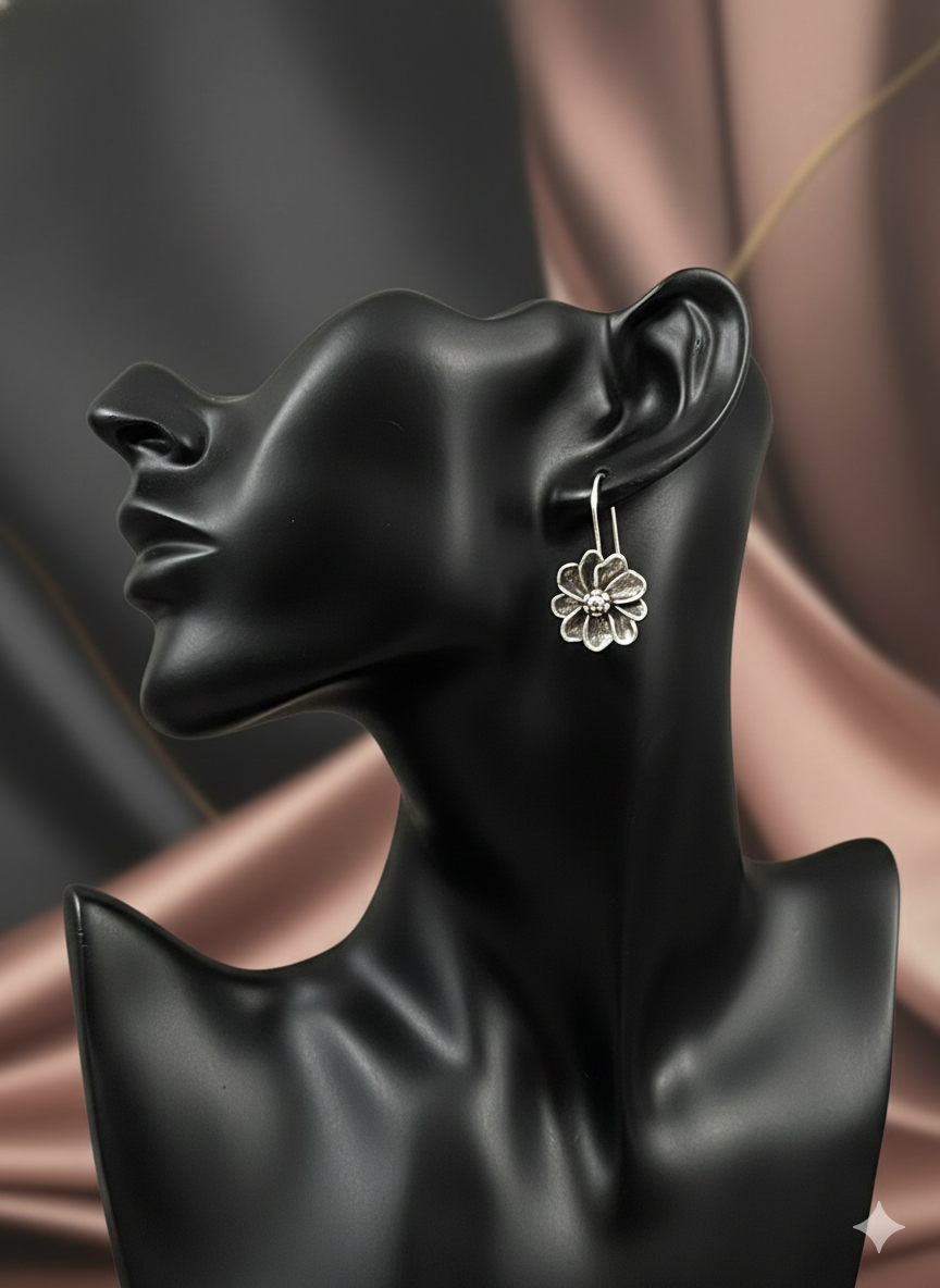 Silver Bloom Outline Drops Earrings