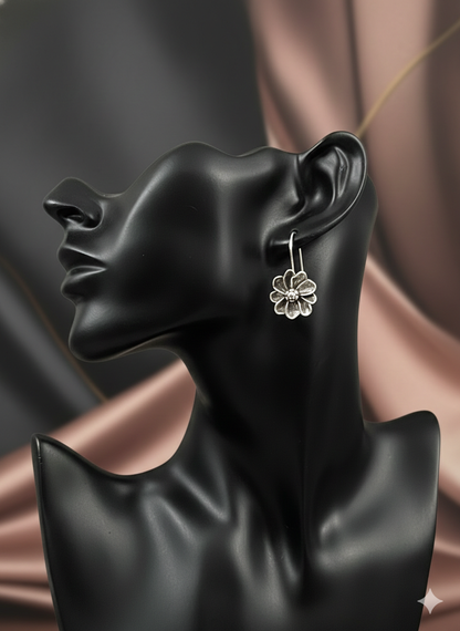 Silver Bloom Outline Drops Earrings