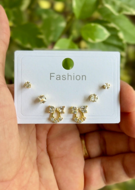 Crystal Bow Halo Mini Stud Set 🎀✨