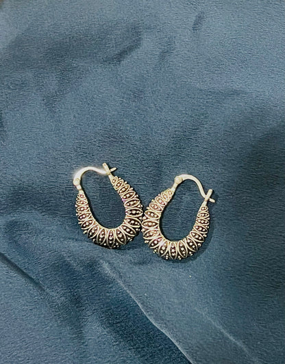 Silver Ember Textured Hoops Earrings