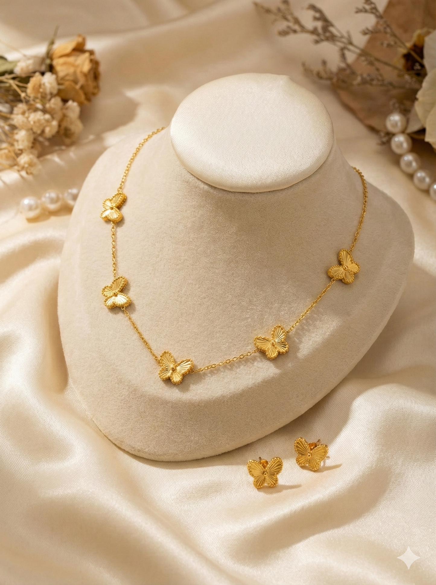 Dancing Gold Butterflies Necklace & Earrings Set