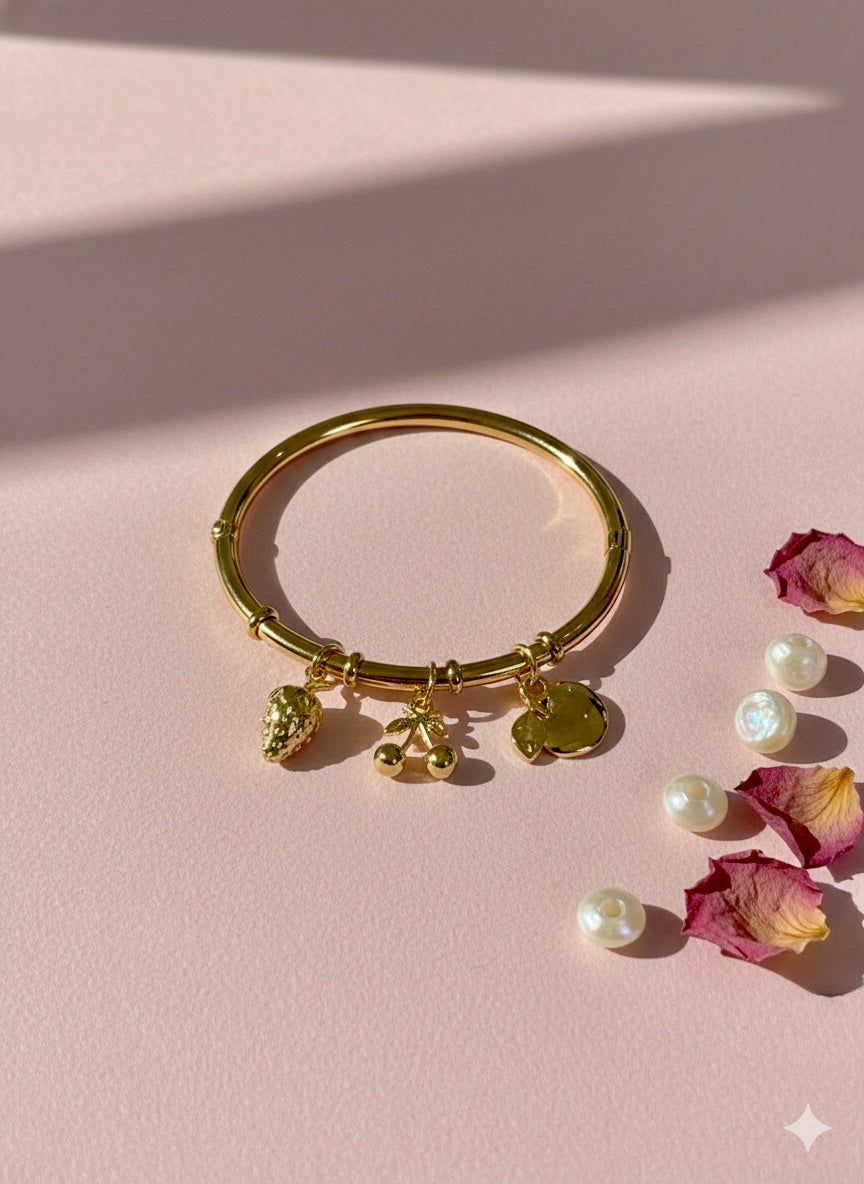 Golden Fruit Charm Cuff Bangle