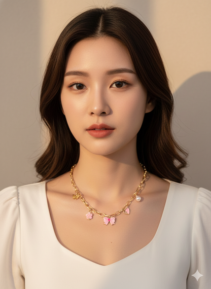 Pink Bow Charm Necklace