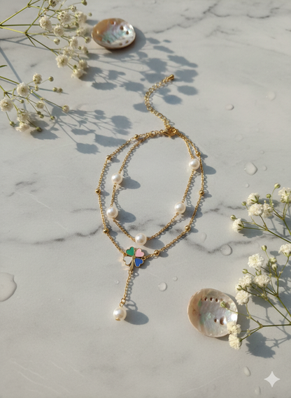 Lucky Clover Pearl Anklet/Bracelet (Single Piece)