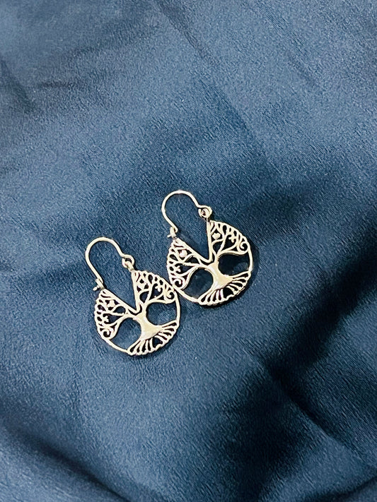 Silver Tree of Life Hoops Earrings