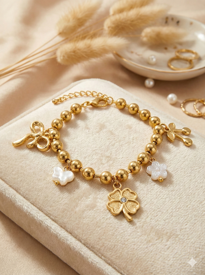 Gold Lucky Clover & Floral Charm Bracelets