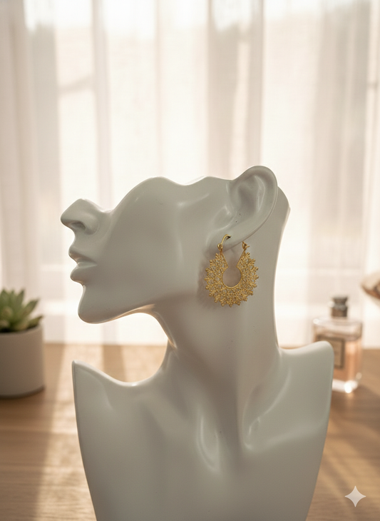 Sun Temple Crescent Hoops Earrings