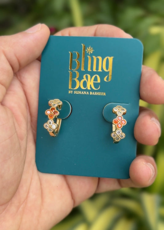 Coral Blossom Charm Hoops Earrings