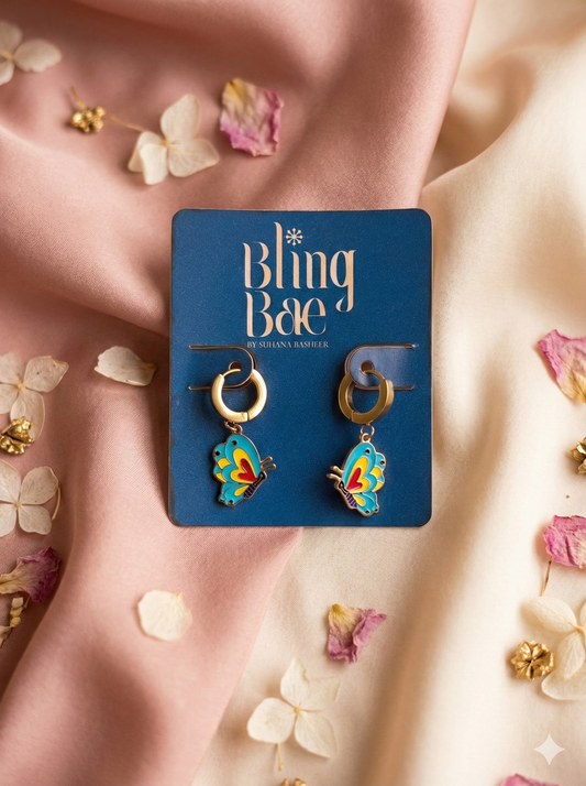 Rainbow Butterfly Charm Hoops