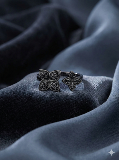 Obsidian Flower Rings (Adjustable)