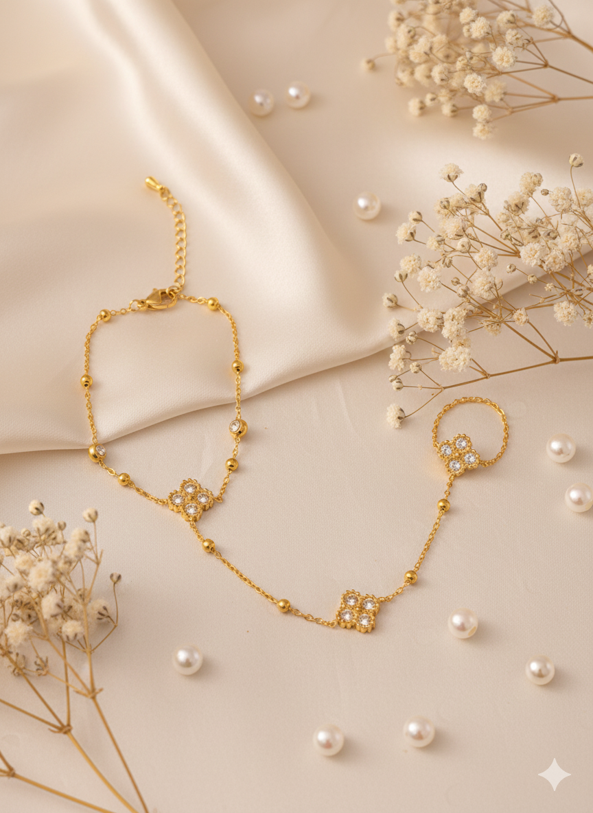 Golden Aura Clover Hand Bracelets