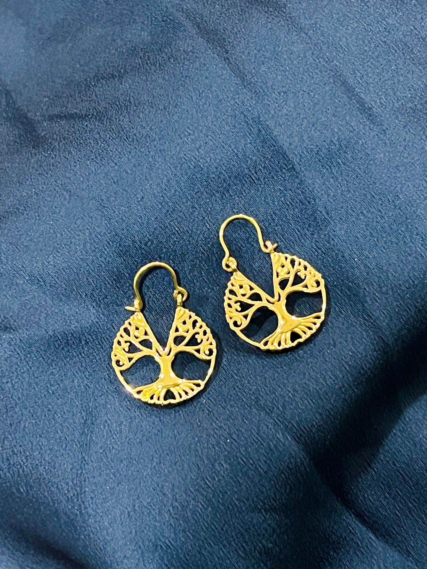 Golden Tree of Life Hoops Earrings