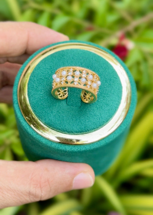 Royal Pearl Filigree Rings (Adjustable)