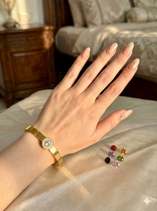 Interchangeable Stone Cuff Bangle 💎 (Gold Color - Size - 2.4)