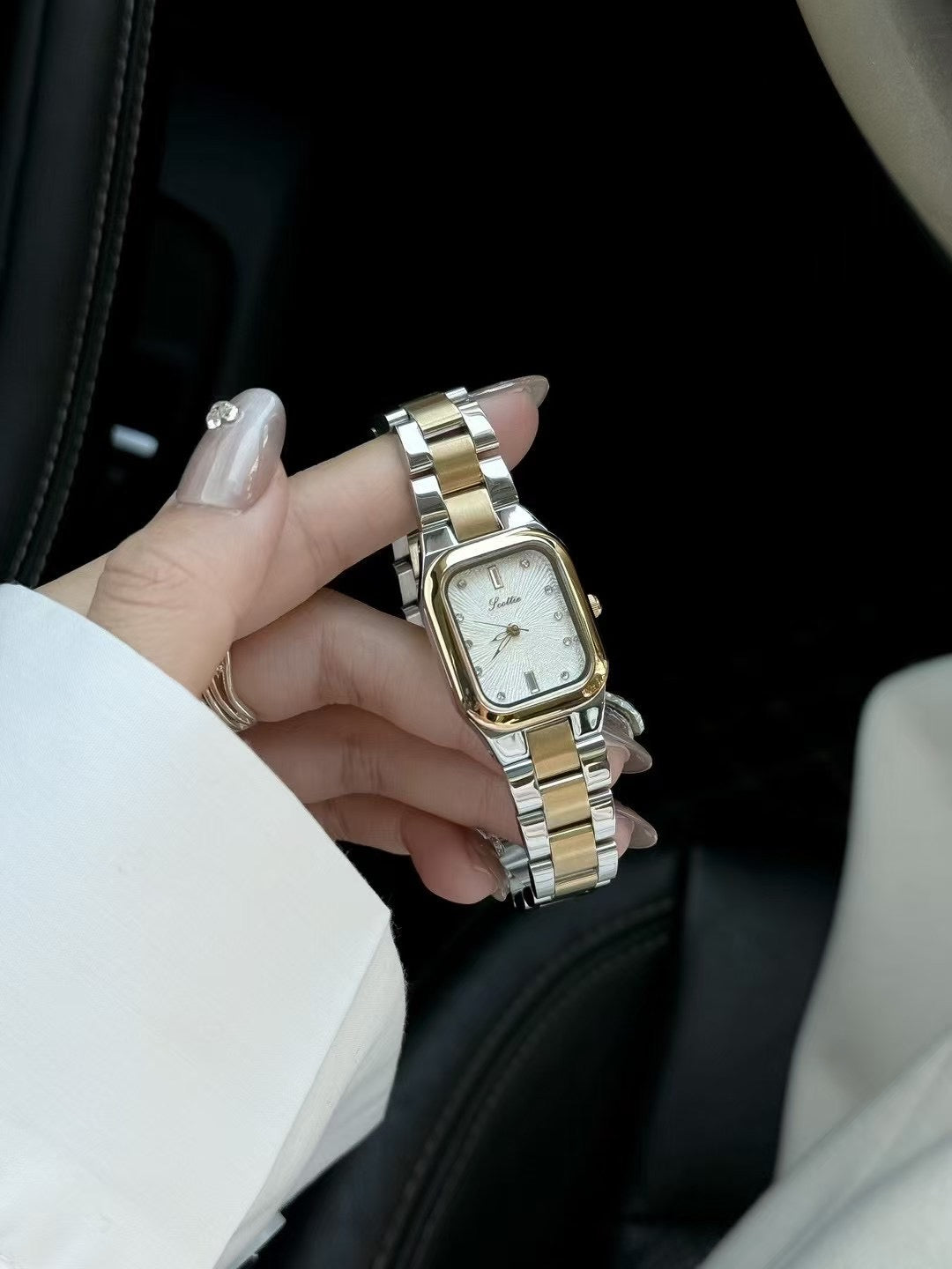 Scottie Two-Tone Rectangular Luxury Watch ✨ Silver & Gold Link Strap