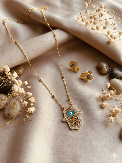 Divine Hand Of Protection Necklace & Earrings Set